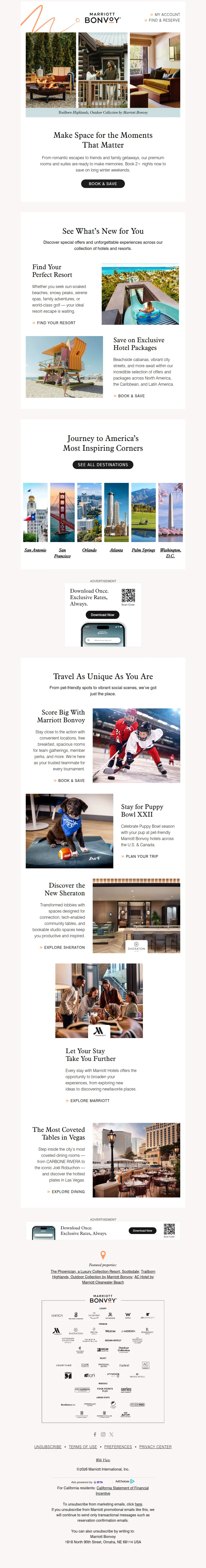 Email screenshot from Marriott Bonvoy - Mr. Bond, Treat the Ones You Love to a Suite Escape