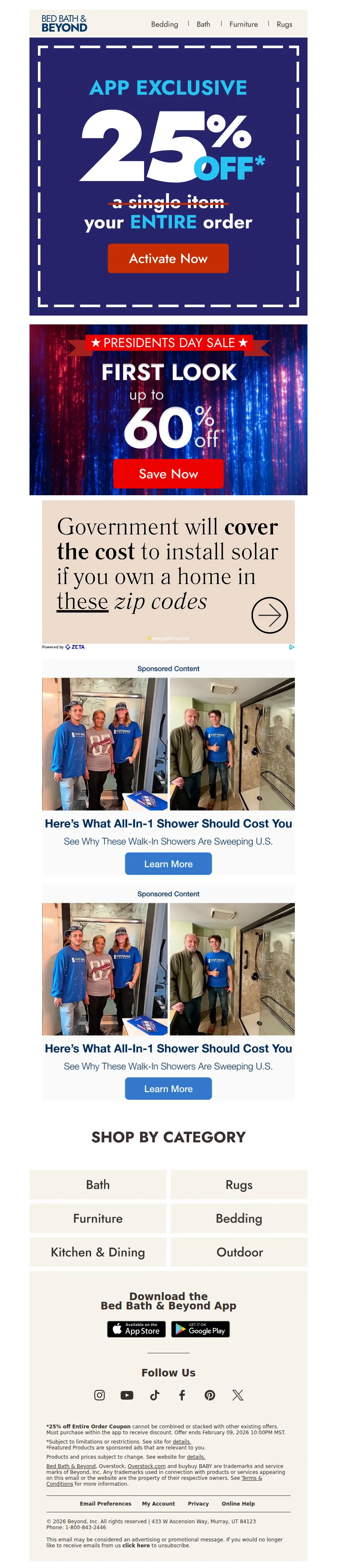 Email screenshot from Bed Bath & Beyond - Ends Tonight: 25% off in-app ⏳