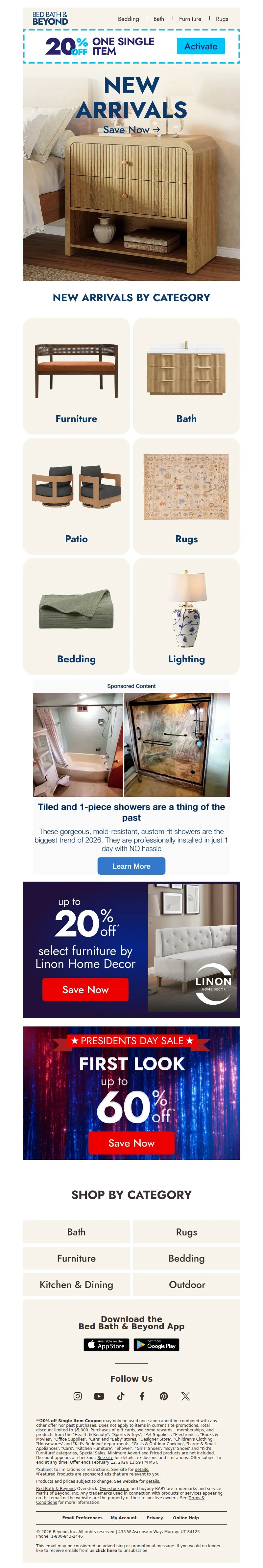 Email screenshot from Bed Bath & Beyond - Just in: new arrivals 🆕