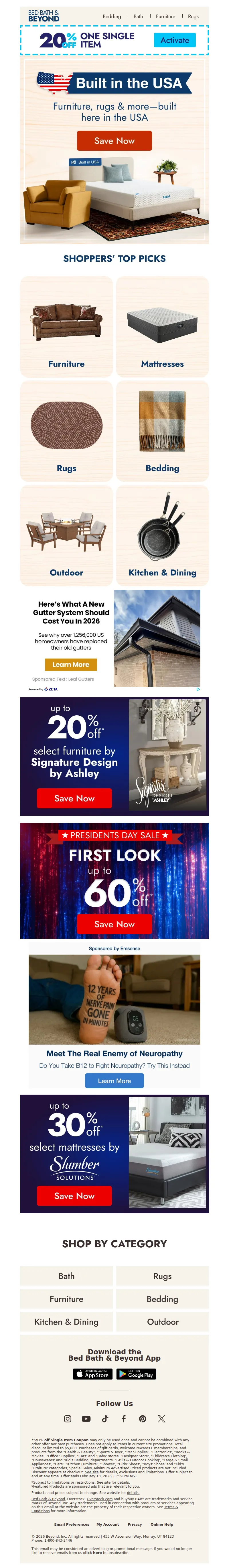 Email screenshot from Bed Bath & Beyond - Built in the USA 🇺🇸