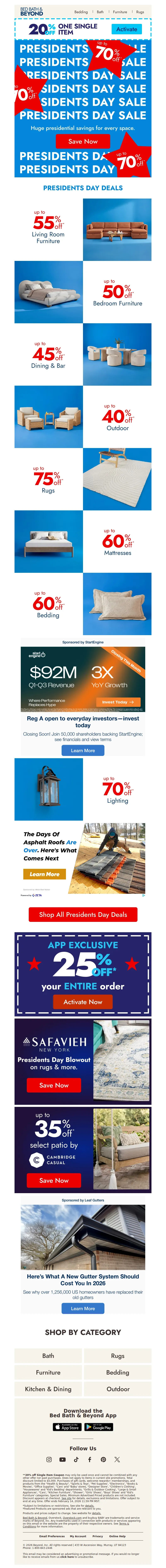 Email screenshot from Bed Bath & Beyond - Up to 70% savings have landed 🇺🇸