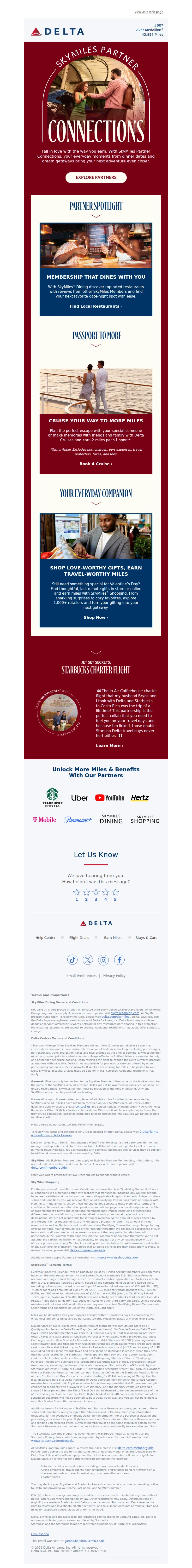 Email screenshot from Delta Air Lines - SkyMiles® Partner Connections: Turning What You Love Into Miles