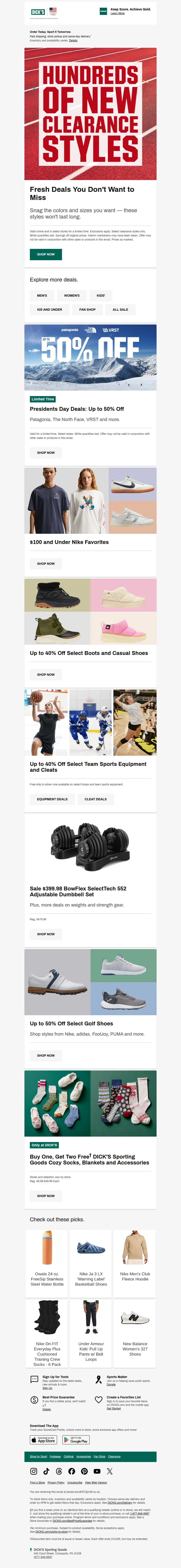 Email screenshot from Dick's | Clearance - Clearance alert: More styles just dropped