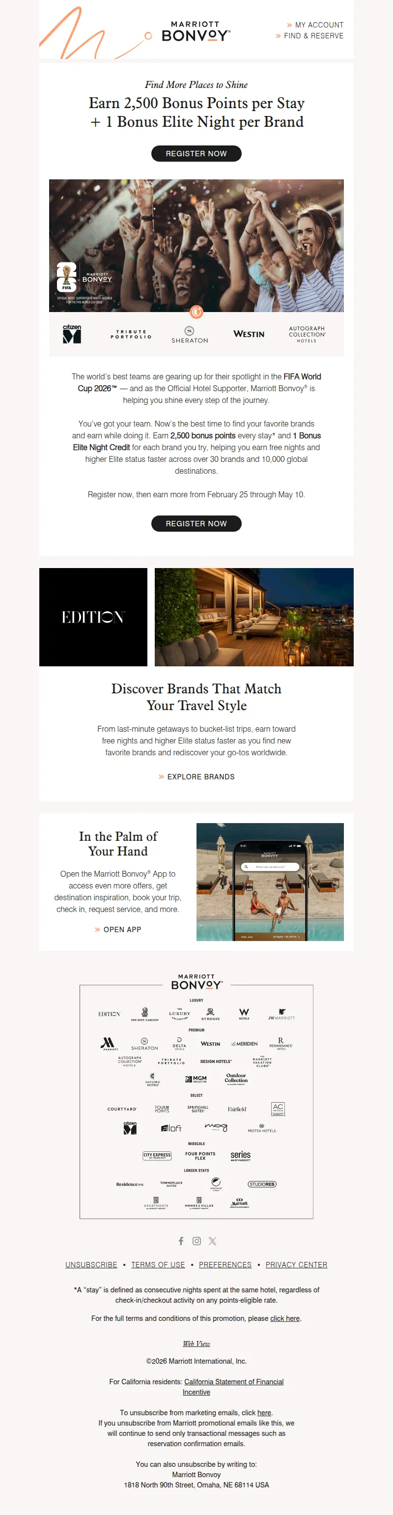 Email screenshot from Marriott Bonvoy - Unlock 2,500 Bonus Points per Stay and More