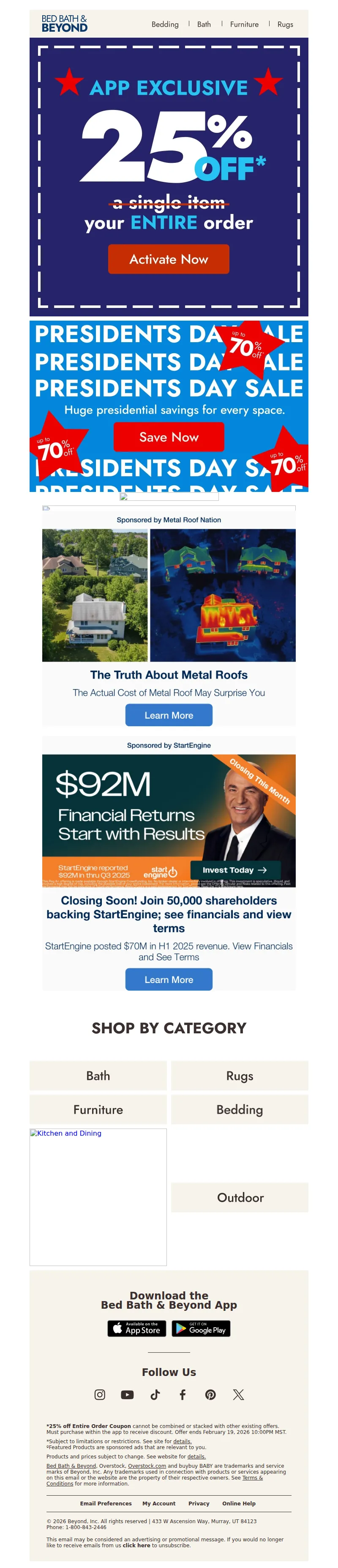 Email screenshot from Bed Bath & Beyond - Red, white & 25% off your order 🇺🇸