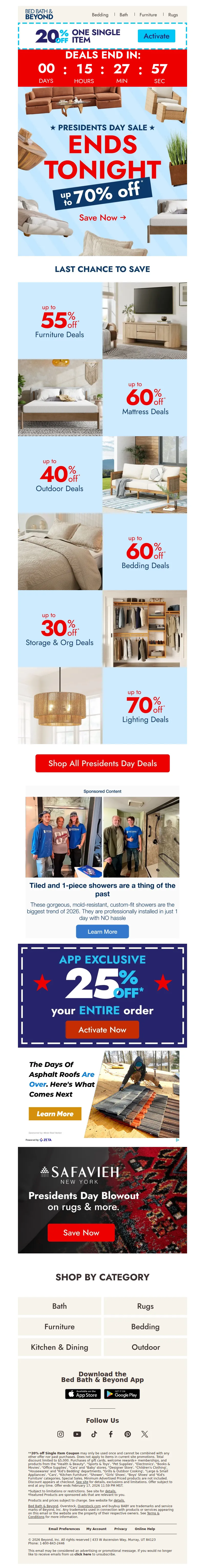 Email screenshot from Bed Bath & Beyond - Final day to save up to 70%