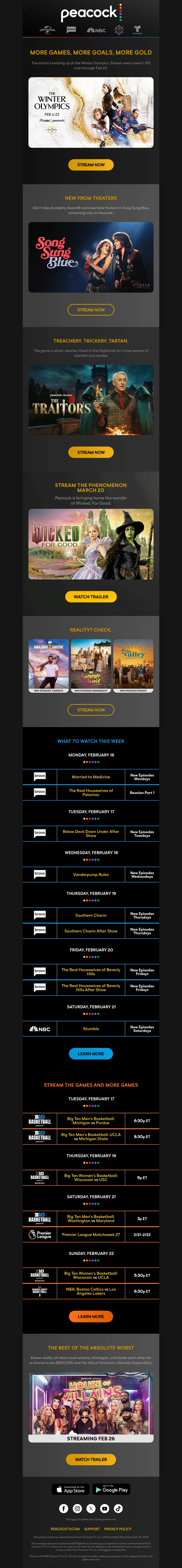 Email screenshot from Peacock - Hit play on something new ▶️