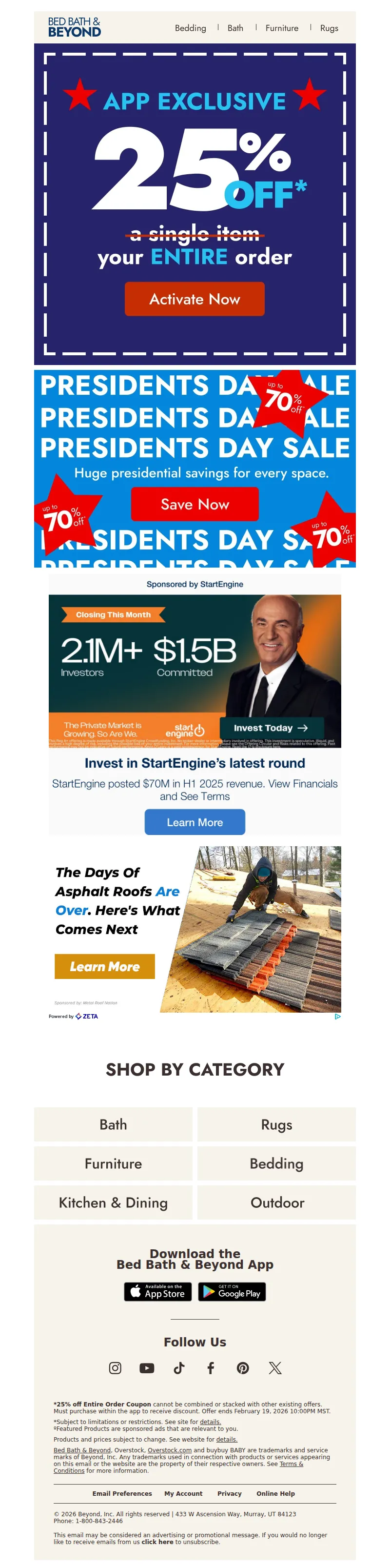 Email screenshot from Bed Bath & Beyond - Everything you want, 25% off 📱