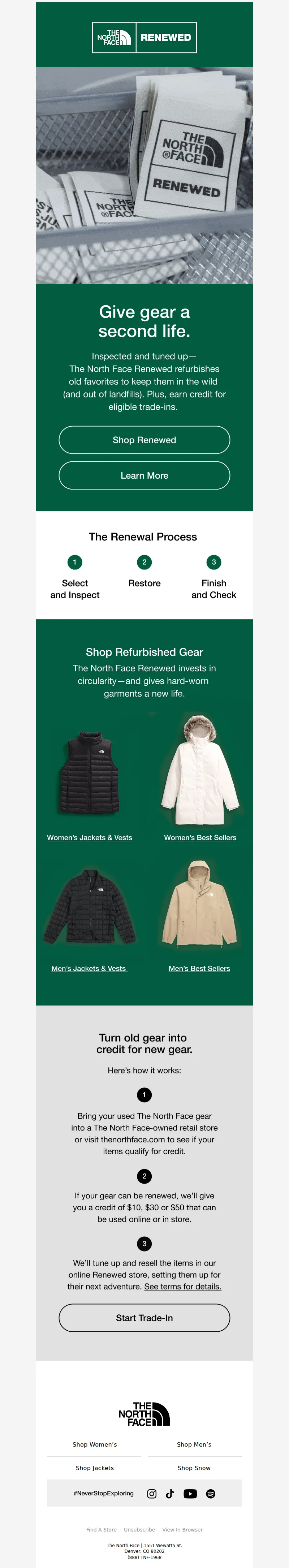 Email screenshot from The North Face - Discover The North Face Renewed