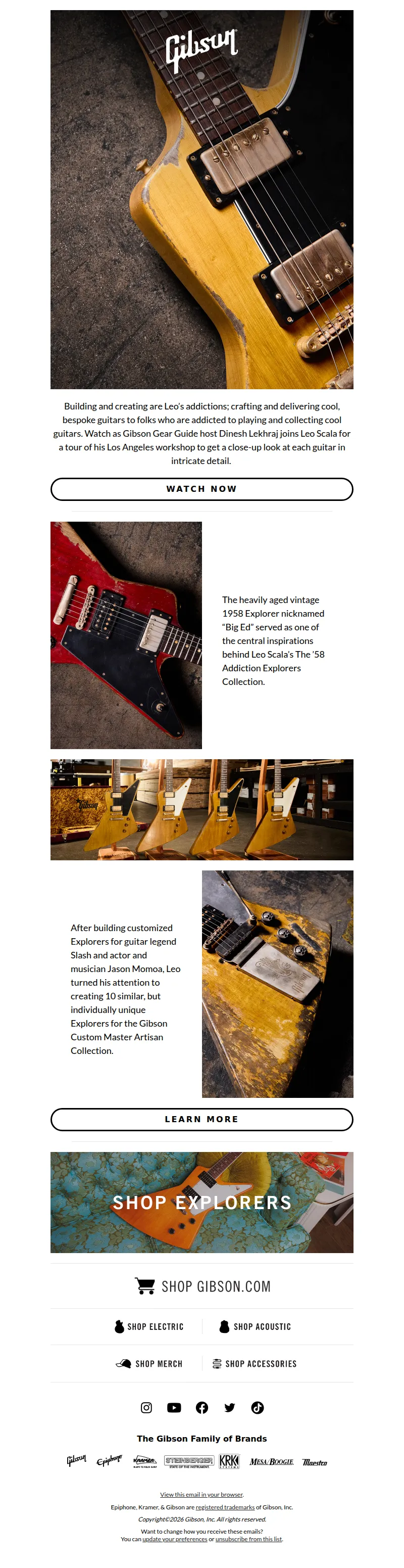 Email screenshot from Gibson - Explore the newest Master Artisan Collection guitars