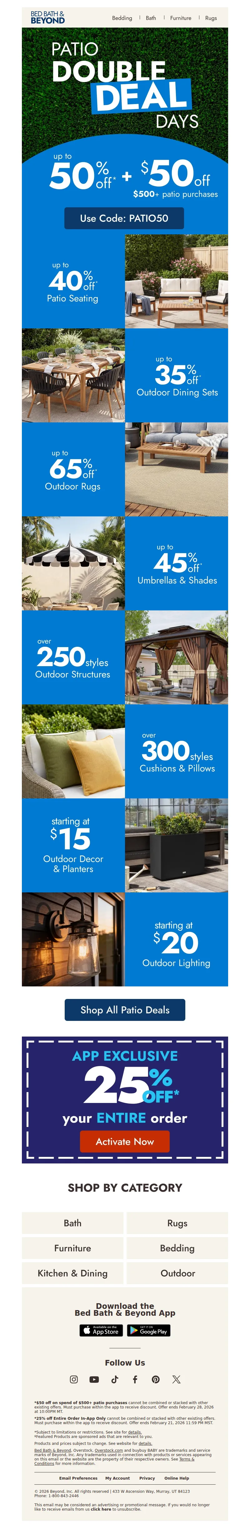 Email screenshot from Bed Bath & Beyond - Patio Double Deal Days Start Now!