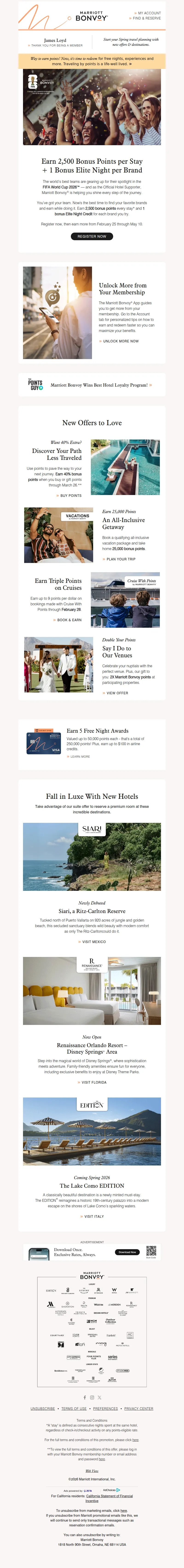 Email screenshot from Marriott Bonvoy - Mr. Bond's Account Update: This One Offer Earns You More