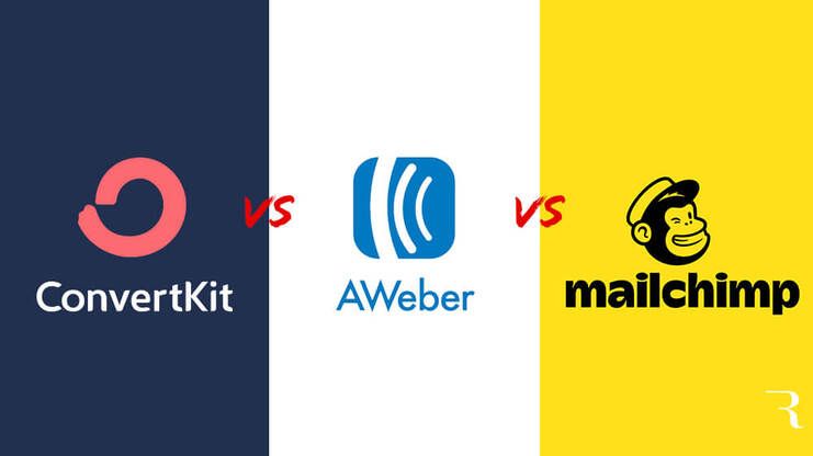 image showing the logos of converkit, aweber and mailchimp