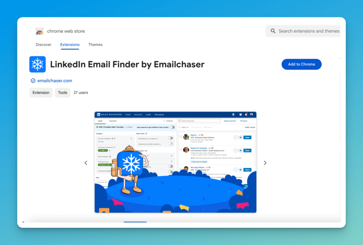 LinkedIn Email Finder extension page on chrome web store