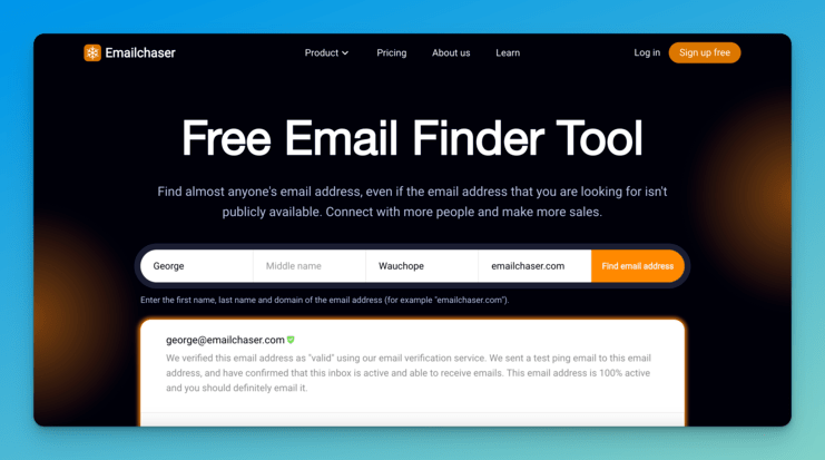 screenshot showing email finder on emailchaser