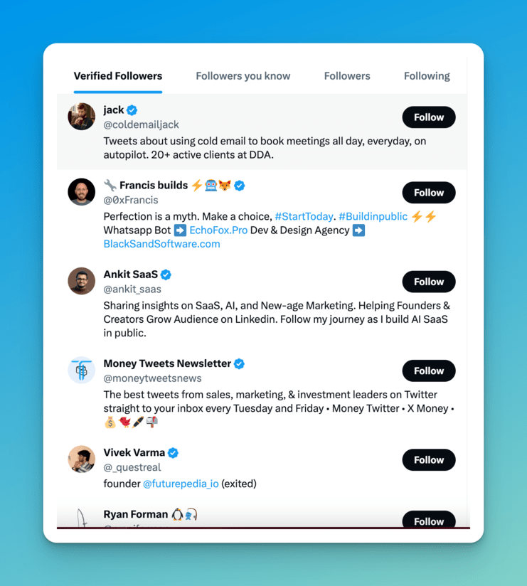 screenshot showing twitter followers