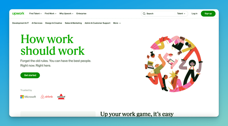 screenshot showing homepage of Upwork