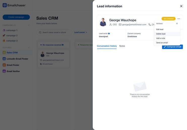 image showing lead info in emailchaser sales crm