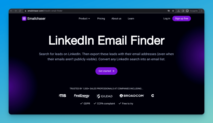 screenshot showing our LinkedIn Email Finder web page