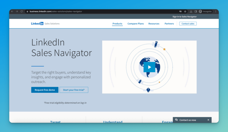 screenshot showing the homepage of linkedin sales navigator website