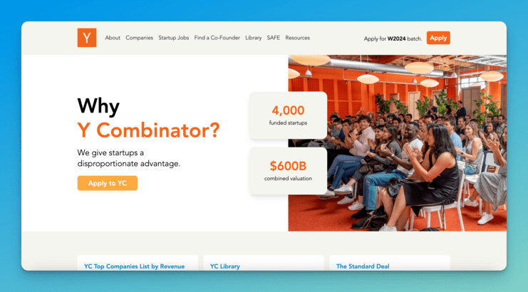 screenshot showing ycombinator's homepage