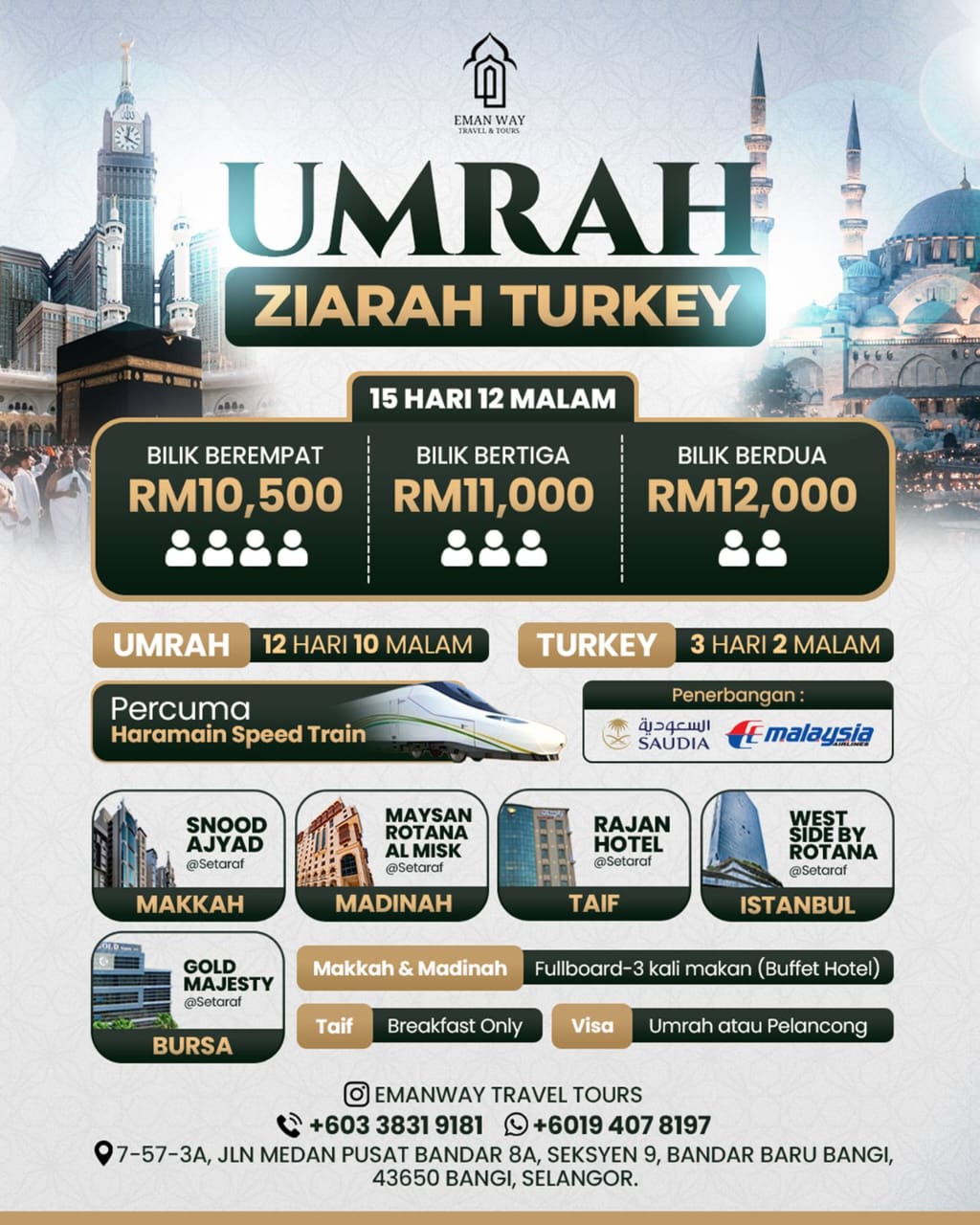 Umrah Ziarah Turkey — 15 Days 12 Nights