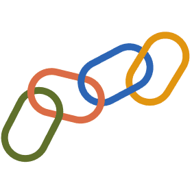 Four distinctively colored chain links intertwined, symbolizing connection and unity.