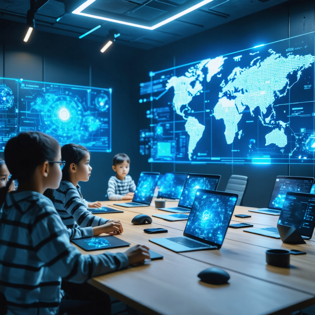 Futuristic virtual classroom with AI technology