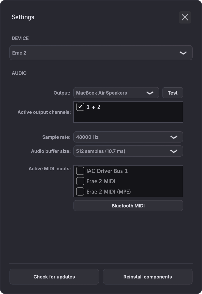 Settings Panel