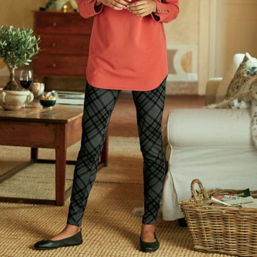 Soft Surroundings Gray Black Plaid Knit Pull On Skinny Legging Pants Size M  – Embrace Sisu