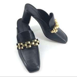 Veronica Beard Bera Chain Loafer Mules Black Size 8.5