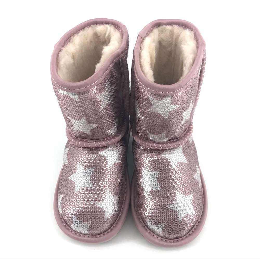 UGG Classic Short II Sequin Star Pink Crystal Boots Youth Size 8