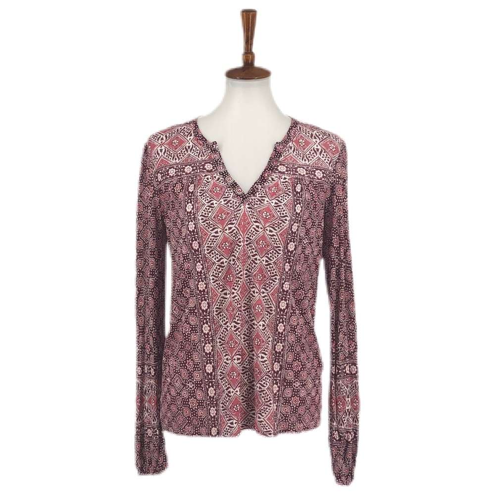 Lucky Brand Burgundy Geo Print Jersey Blouse Top sz S – Embrace Sisu