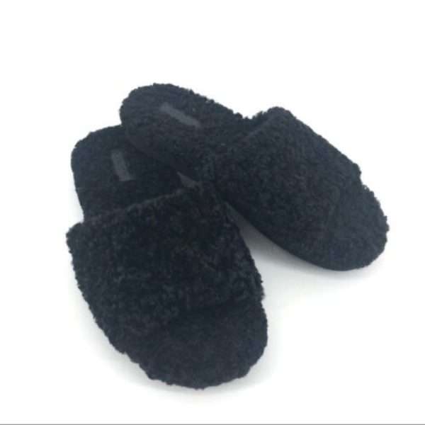 Vince Kalina Black Shearling Slipper Slides Open Toe SZ 8