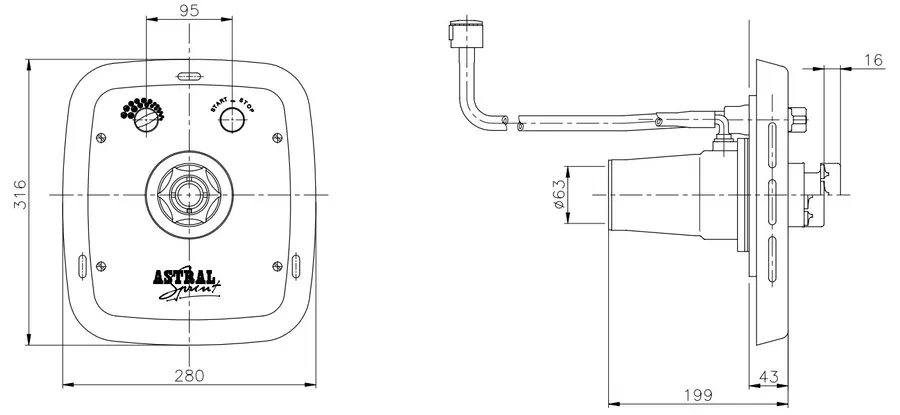 AstralPool adjustable nozzle assembly with rectangular front plate, White, ABS — view 2 of 2