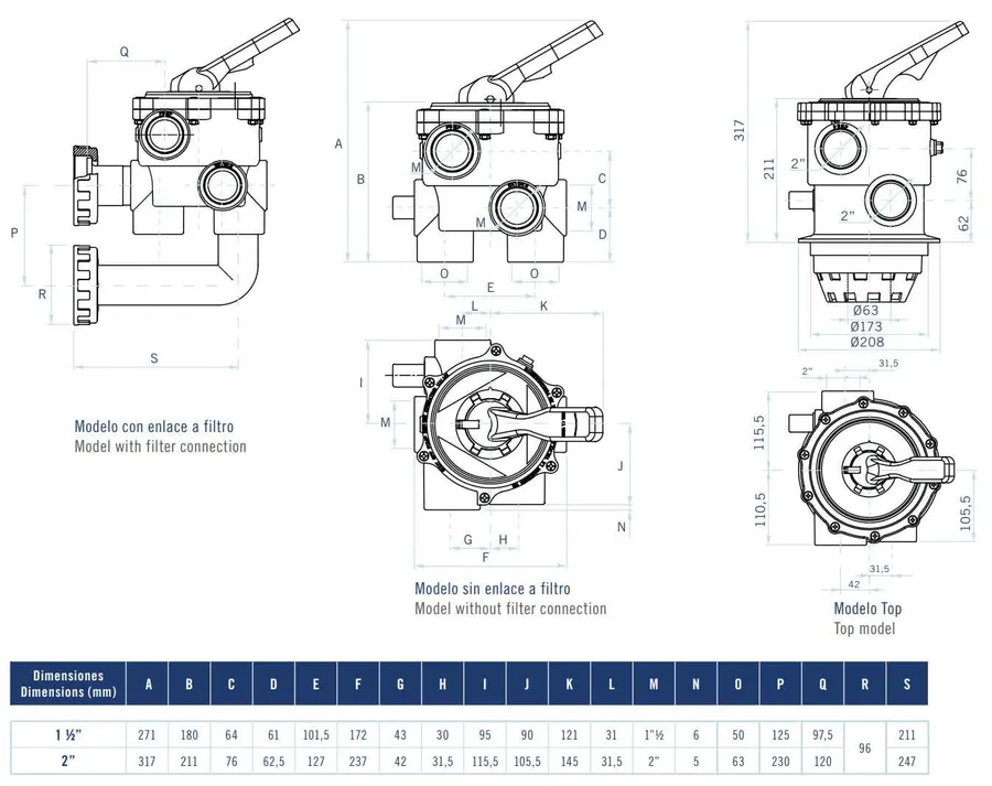 AstralPool Classic multiport valve, Configuration 3, 2" NPT thread — view 2 of 2