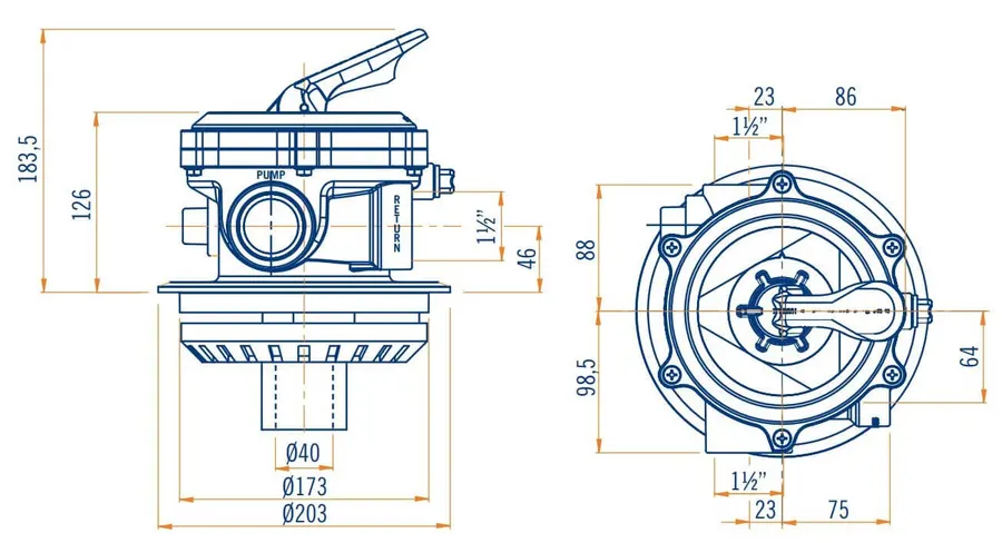 AstralPool Flat Top mounted multiport valve, 1.5" — view 2 of 2