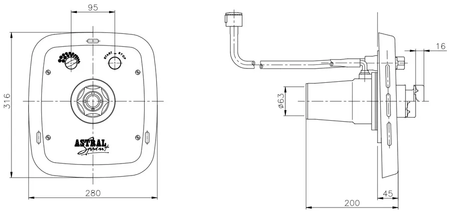 AstralPool nozzle assembly with rectangular front plate, White, ABS — view 2 of 2