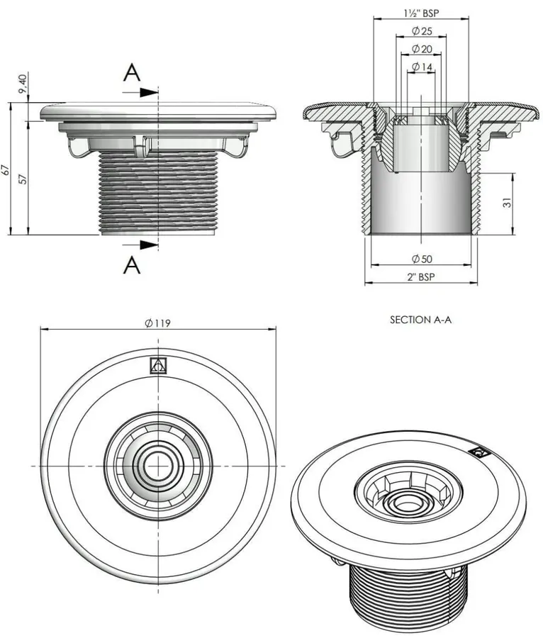 AstralPool return inlet for Liner and prefabricated pool, 50 mm, White — view 2 of 2