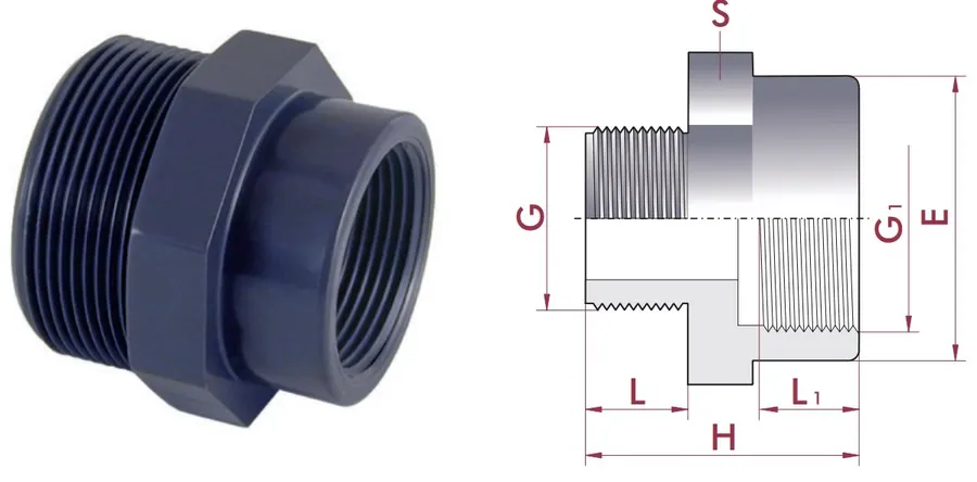 Cepex PVC-U threaded reducing coupling 1¼” x 1” — view 2 of 3