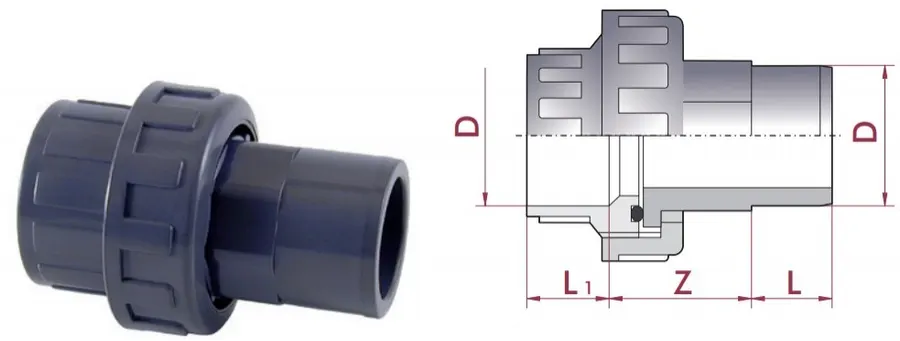 Cepex PVC-U union with O-ring 63 mm — view 2 of 3