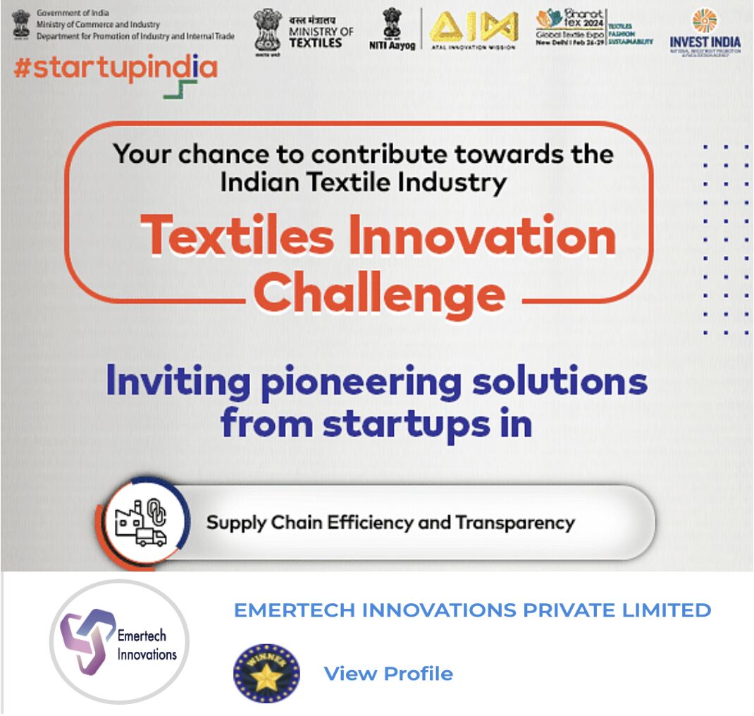 Winners at Textile Innovation Challenge hosted by Gov. of India via "Startup India"