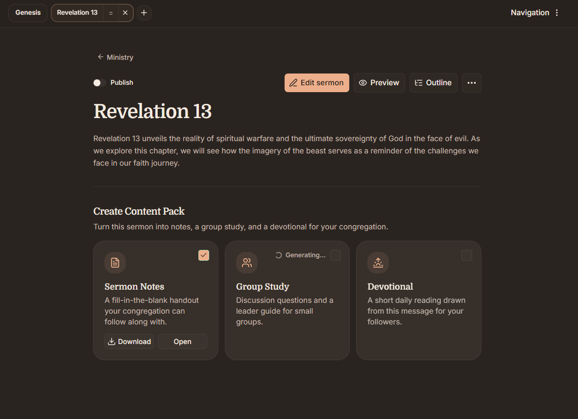 Create content pack cards for sermon notes, group study, and devotionals