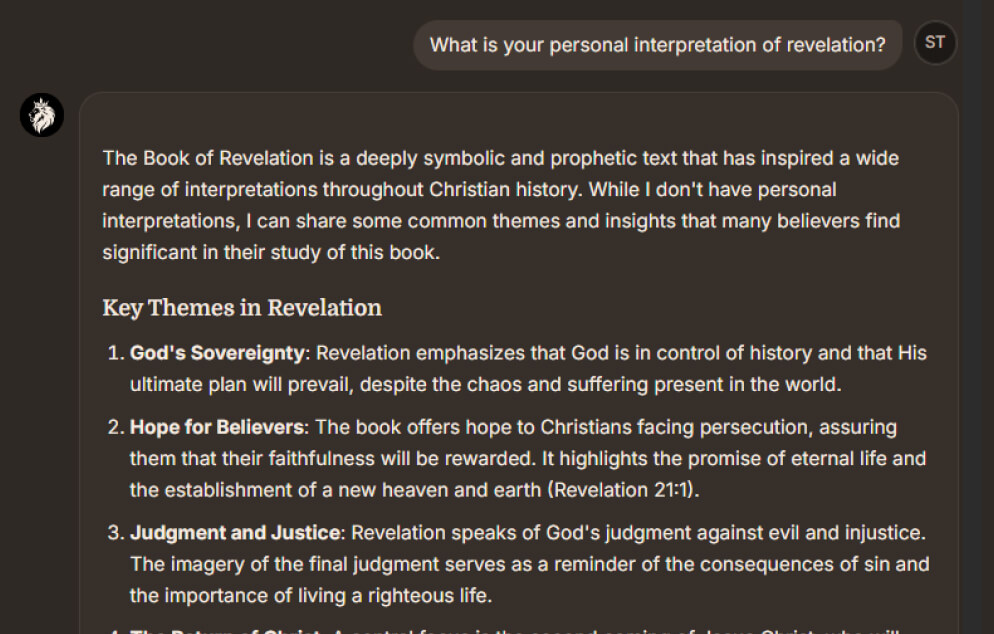 Emet AI chat response about the Book of Revelation