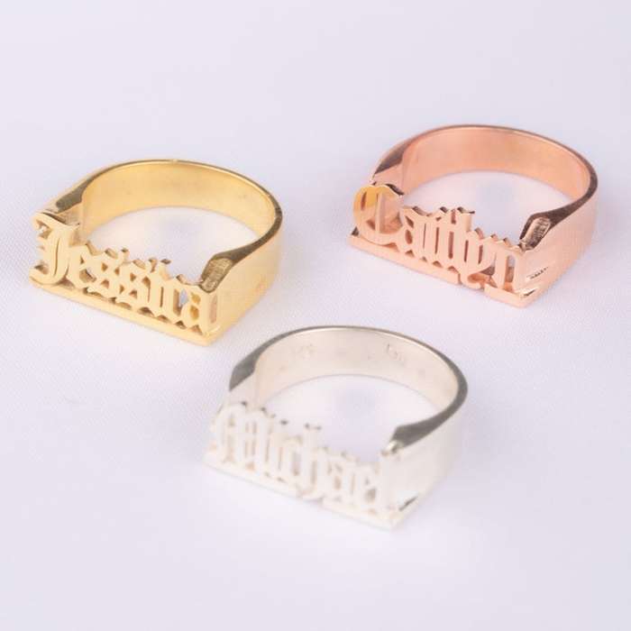 Anillo personalizado con nombre inglés antiguo y mujer, oro, regalo, anillo de