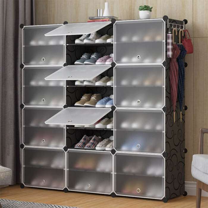 Zapatero de plástico de gran capacidad, organizador Modular de 12 cubos, 6  niveles, 24 pares - AliExpress