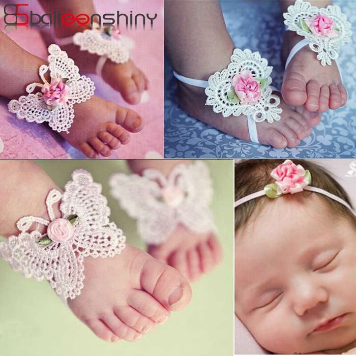 riesgo malla temperatura BalleenShiny 3 unids piezas diadema de flores para niñas sandalias pies  descalzos accesorios para el pelo