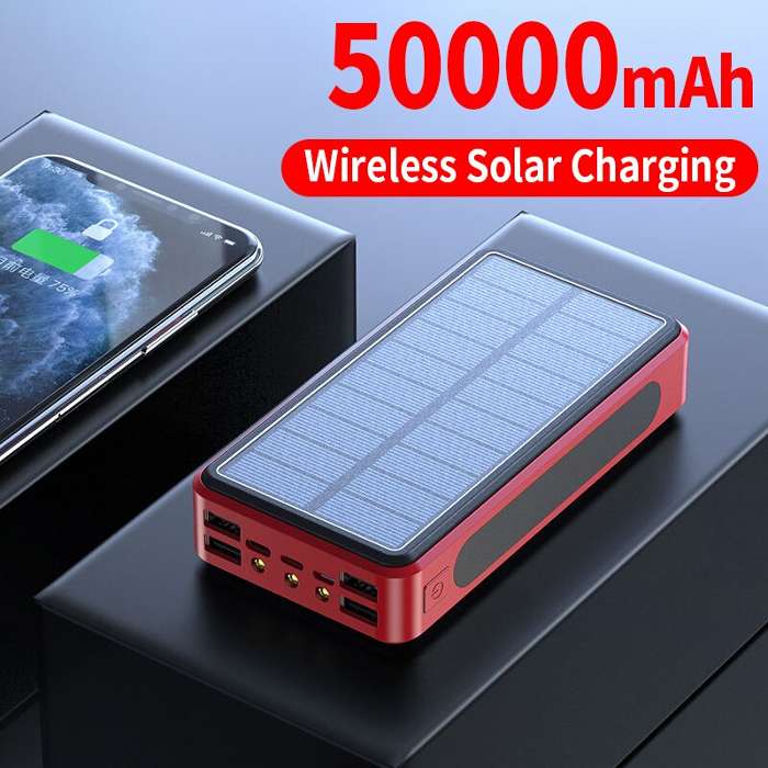 Banco de energía Solar inalámbrico, cargador portátil de 50000mAh, linterna  de batería externa de carga rápida