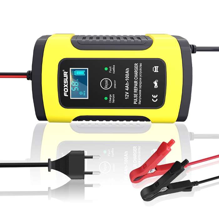 Cargador y mantenimiento de batería de coche FOXSUR, 12 V, 5 A, cargador de  batería inteligente completamente automático con pantalla LCD, se utiliza