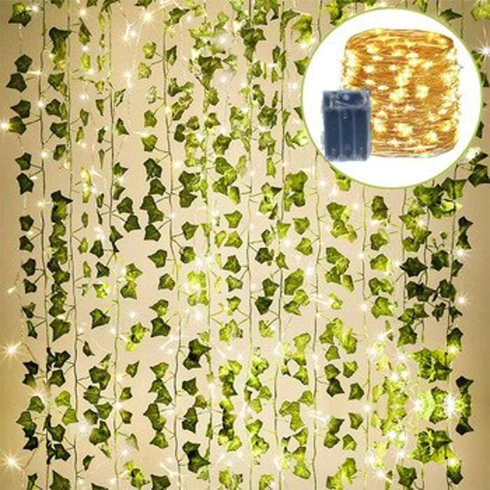 Guirnalda de hiedra Artificial para decoración del hogar, guirnalda  colgante de plantas falsas, con luz LED